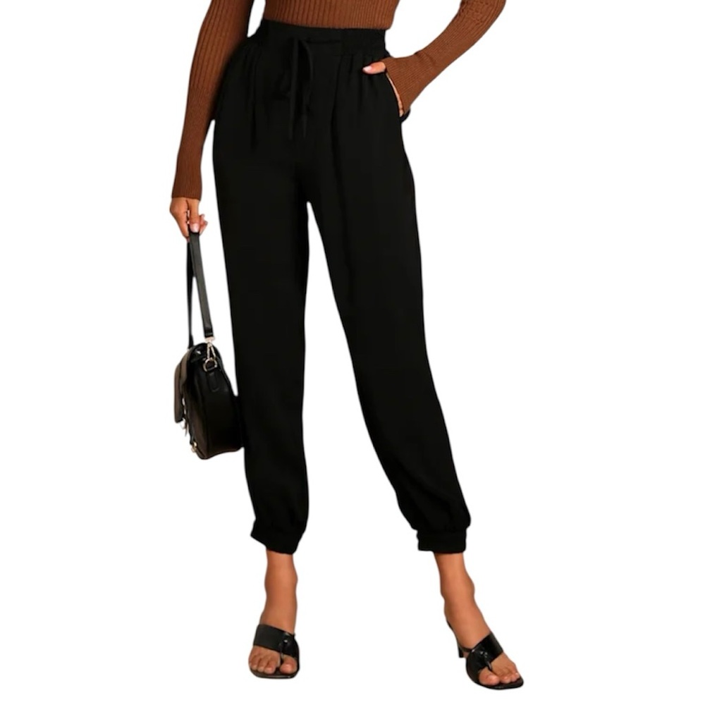 Lulus Hit the Jackpot High Rise Casual Pants Black Size Medium